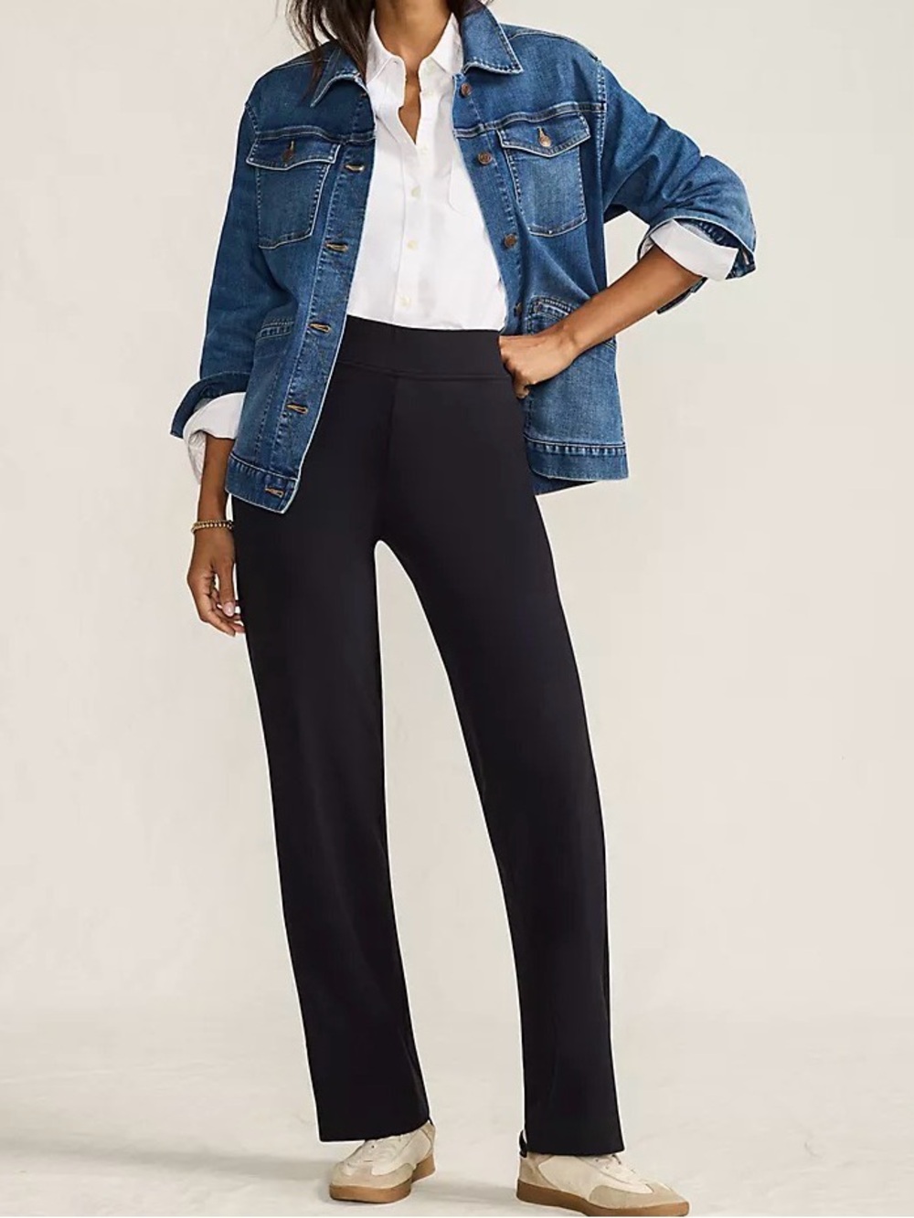 L - Lands End Mid-Rise Straight-Leg Women's Pants in Black